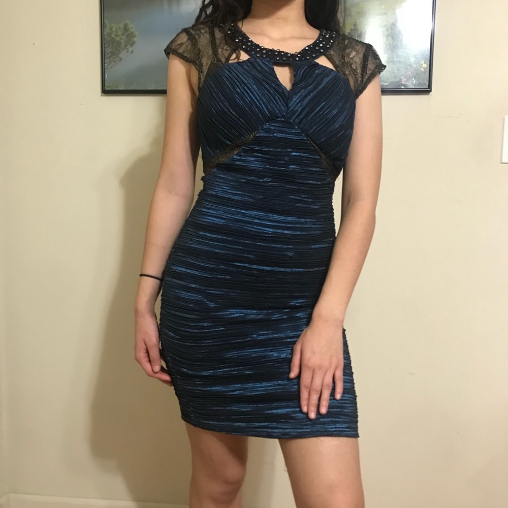 Blue and bronze dress